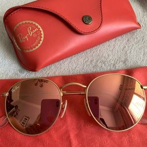 Ray ban rose gold reflective lens sunglasses